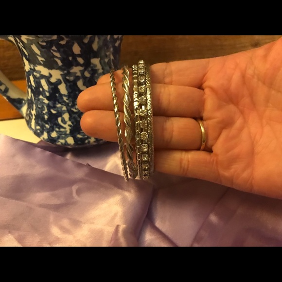 5 bangle silver toned bracelets - Picture 3 of 4